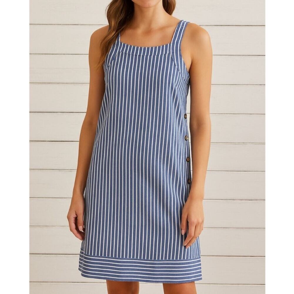 For Cynthia Linen Blend Blue White Stripe Dress Size Large